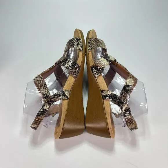 Vionic Glenda Brown Wedge Sandals Natural Snake Print Leather Womens Size 11 - Picture 7 of 10